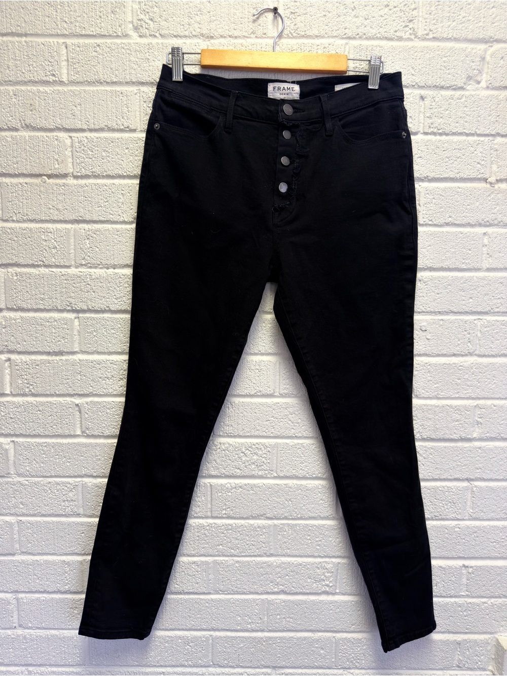Frame Denim Black High-Rise Button-Fly Skinny Jeans